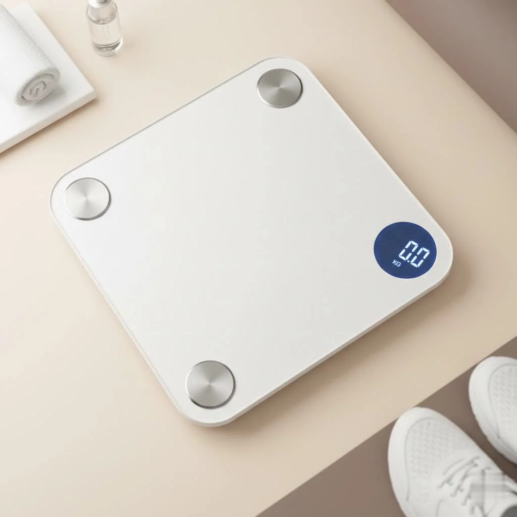 Person stepping on a smart fitness scale for health tracking