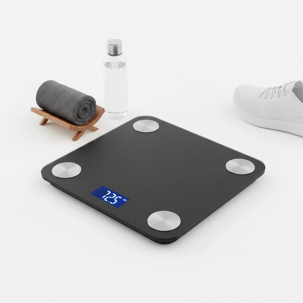 Person stepping on a smart body weight scale