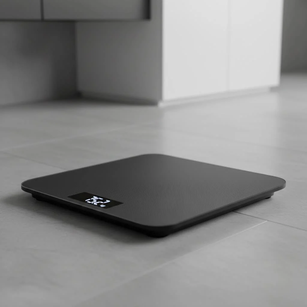 Person stepping onto a smart body scale for health tracking