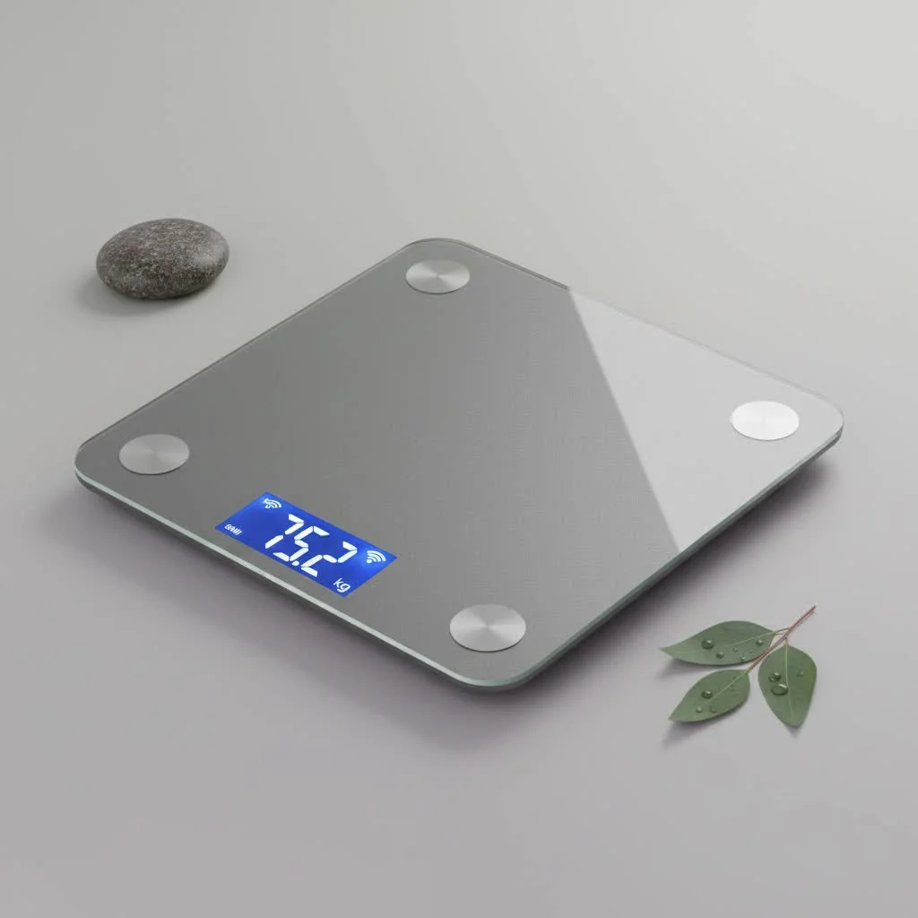 Person weighing themselves on a Fitbit smart scale