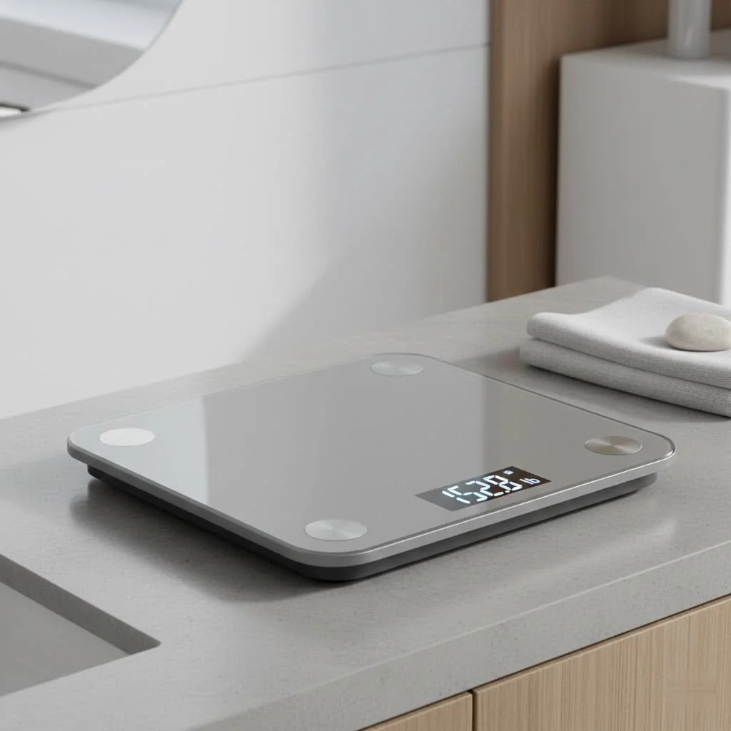Person standing on a smart scale for body fat measurement