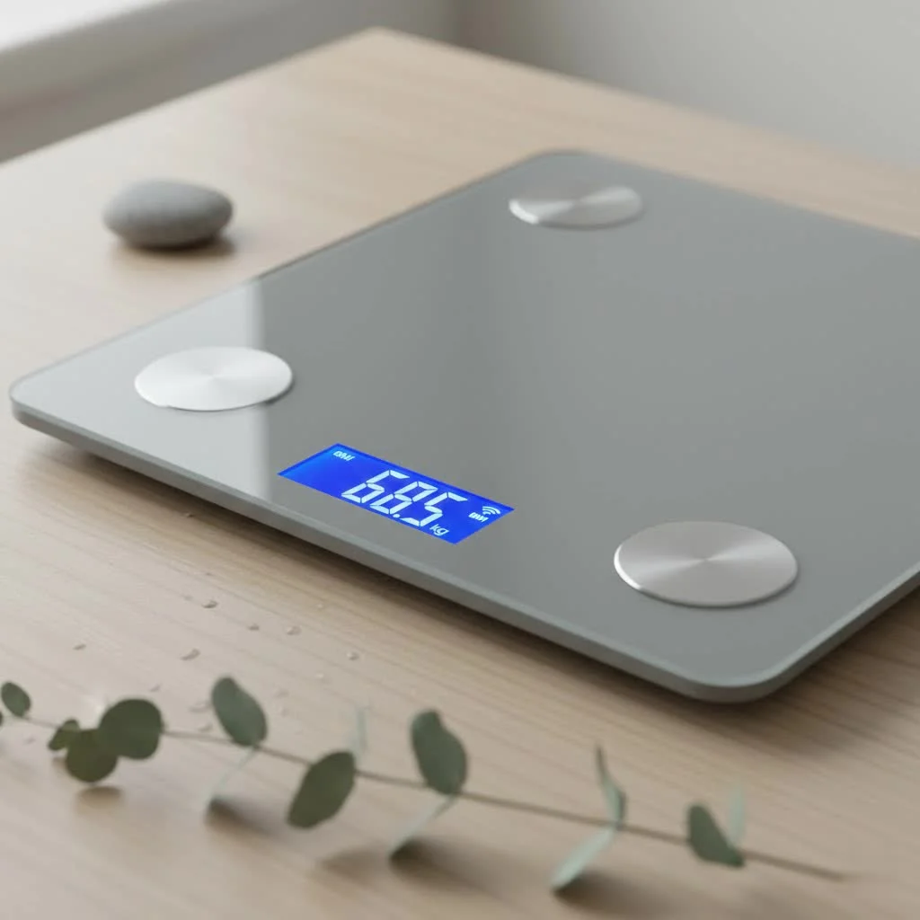 Lark smart scale on a bathroom floor