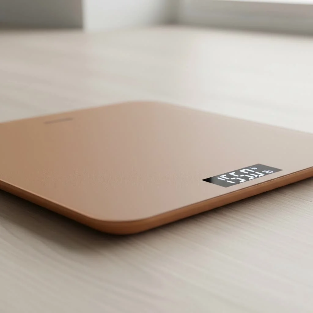 Person weighing themselves on a smart scale connected to Samsung Health