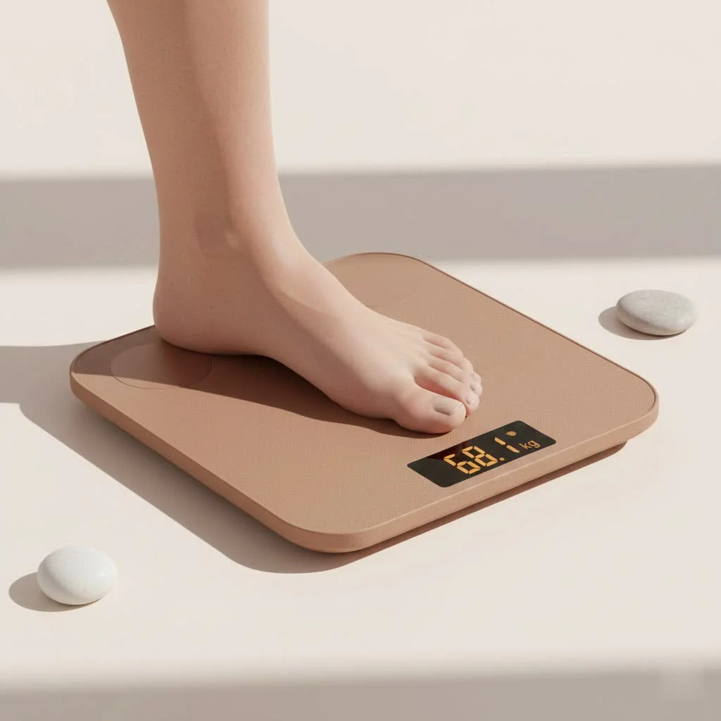 EatSmart precision scale on a clean bathroom floor