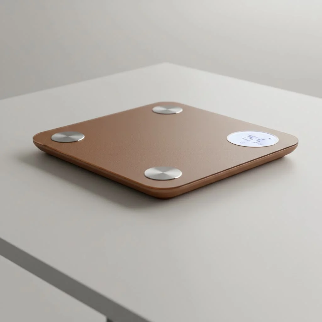 Person standing on a smart scale connected to a Samsung phone